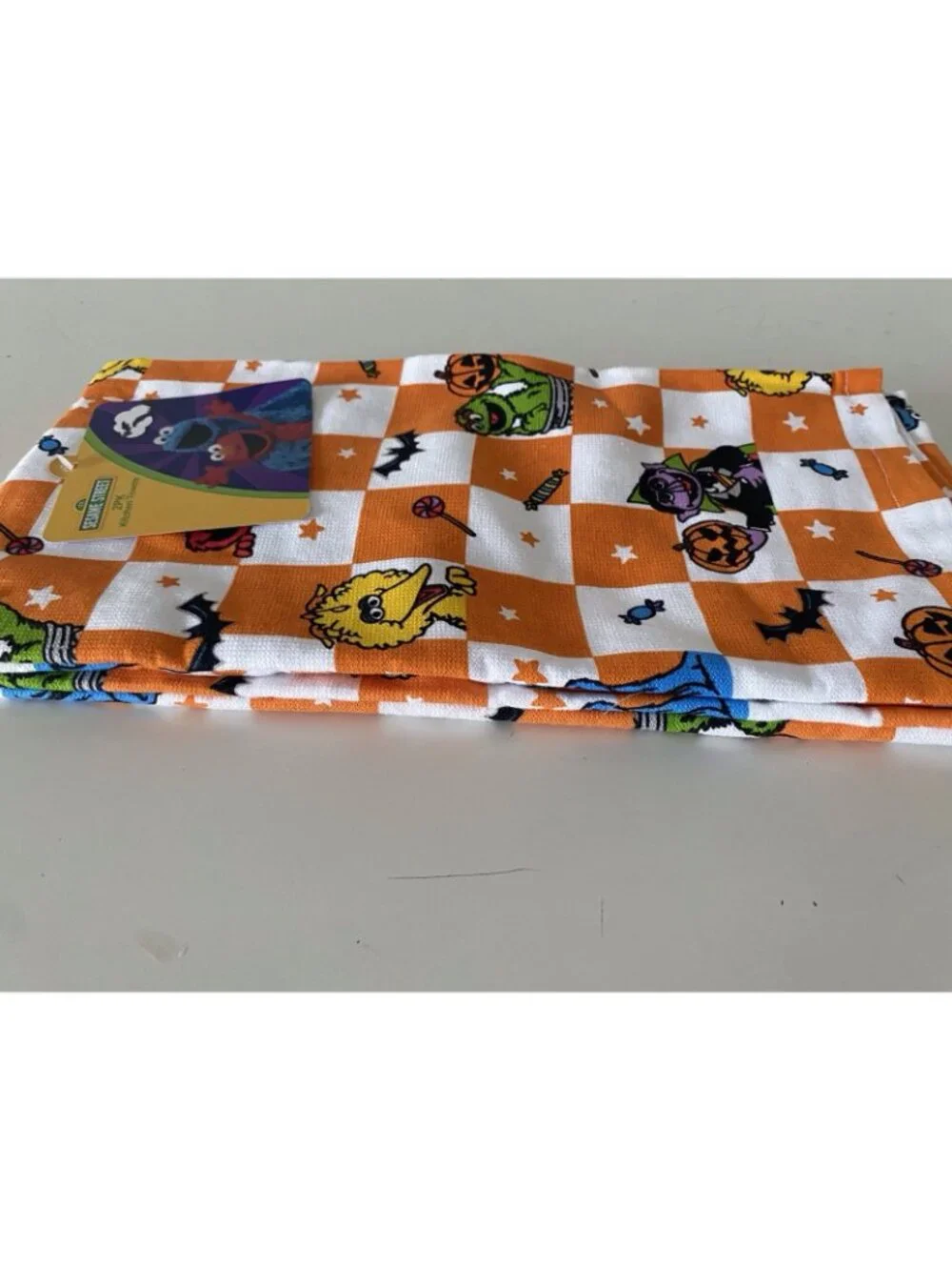 2 Pack Sesame Street Halloween Kitchen Dish Towels Cookie Big Bird, Oscar Count